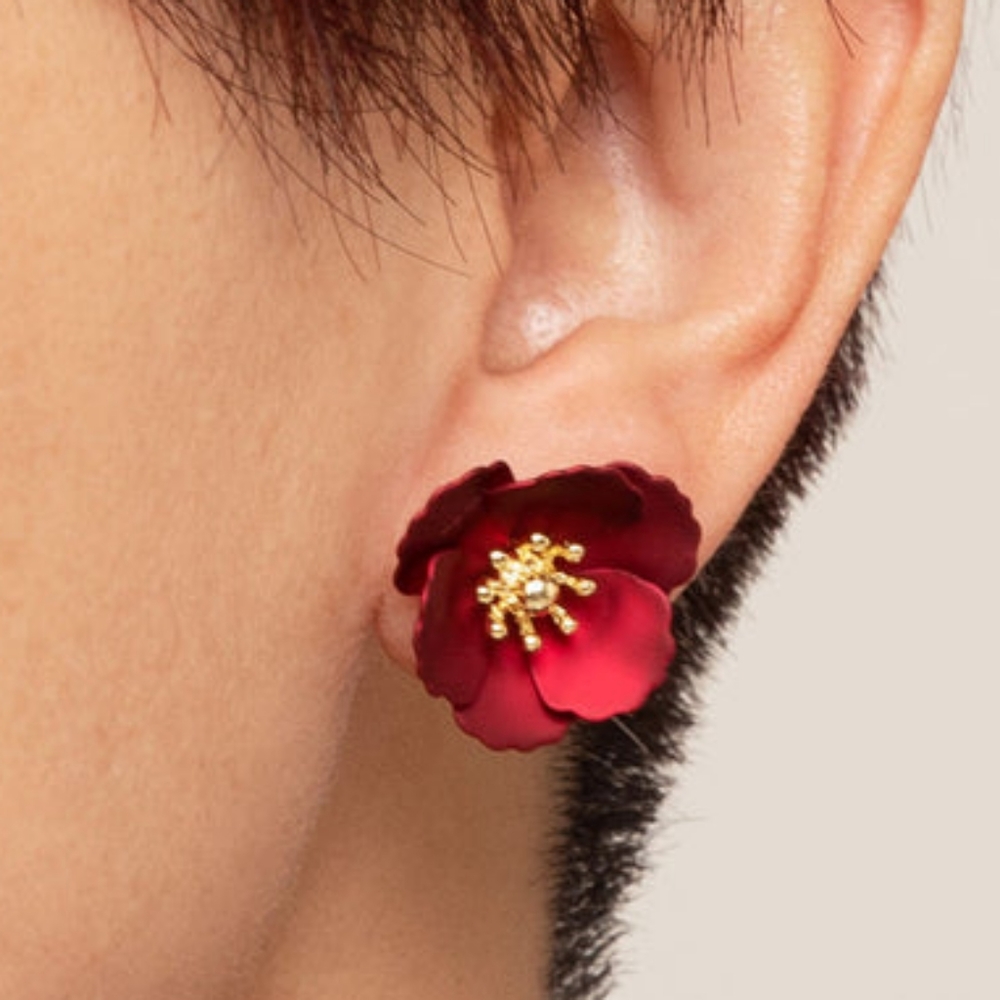 Purple Metallic/18K Gold 3D Hand-Painted Floral Earrings (2-in-1) - Picture 13 of 15